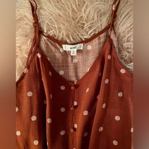 Mine  Rusty-Brown Polka Dot Tie-Up Tank